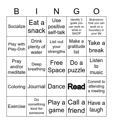 Coping Skills Bingo Card