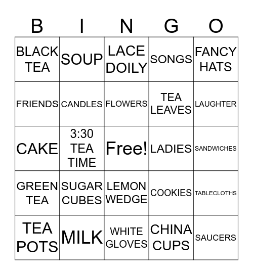 Ladies Tea Party Fellowshop Bingo Card