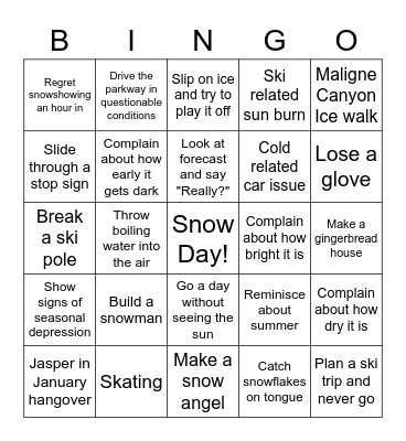 First Winter Bingo Card