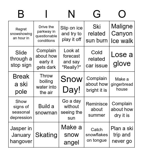 First Winter Bingo Card