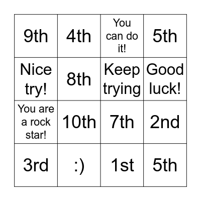 ORDINAL NUMBERS Bingo Card