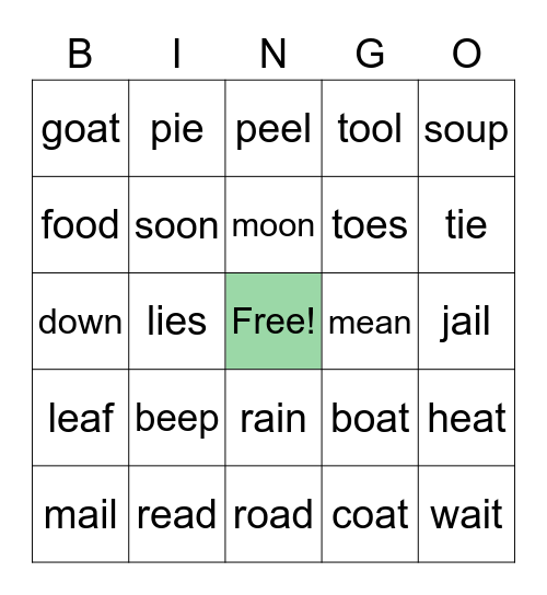 Vowel Digraphs Bingo Card