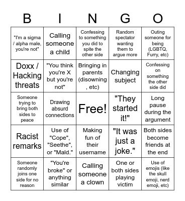 Soul's Internet / Videogame Argument Bingo Card