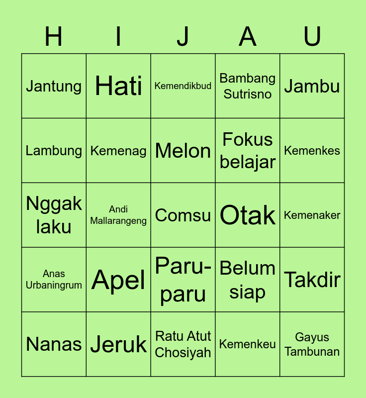 Board Hijau Haruto Bingo Card