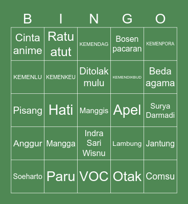 Bingo Bersama Nana Bingo Card