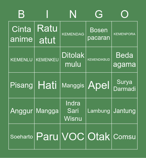 Bingo Bersama Nana Bingo Card