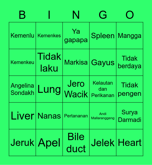 Hanbin Bingo Card