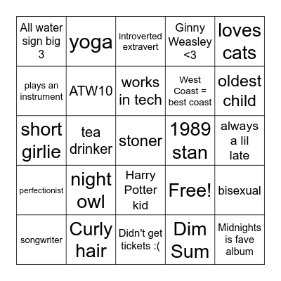 How similar are you to alitoowelll Bingo Card