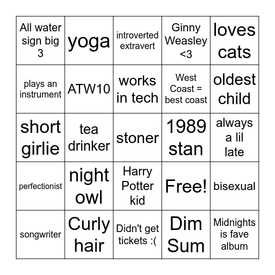 How similar are you to alitoowelll Bingo Card