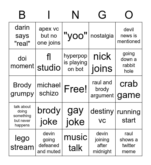 the vc bingo Card