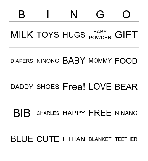 CHARLES ETHAN'S DEDICATION Bingo Card