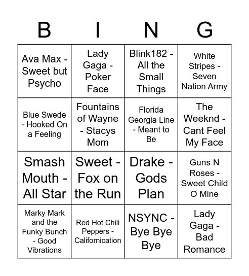 Game 2 Bingo Card