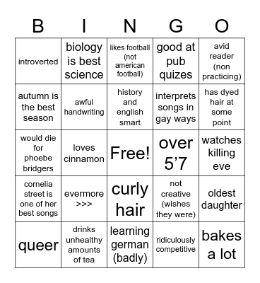 kirsty’s bingo (evermoreftboniver) Bingo Card