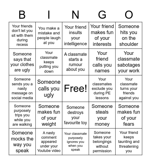 How to Deal with Bullies Bingo Card