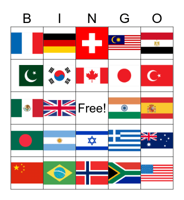World Flags (Easy Version) Bingo Card