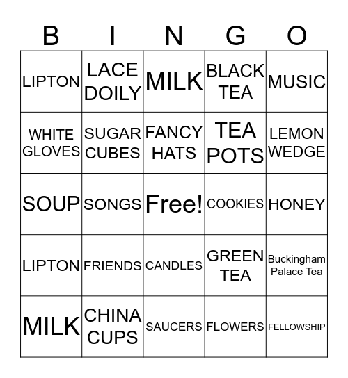 Ladies Tea Party Fellowship Bingo Card