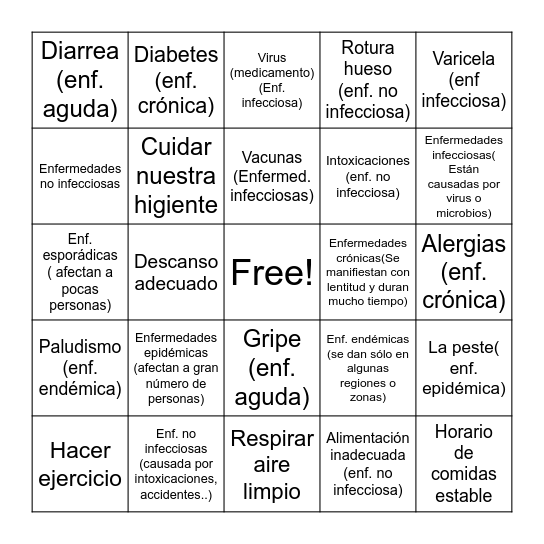 SALUD Y ENFERMEDAD Bingo Card