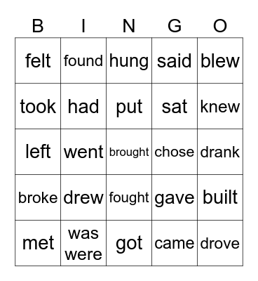 Irregular verbs Bingo Card