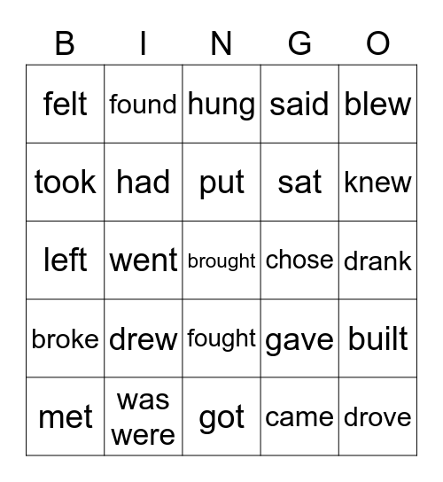 Irregular verbs Bingo Card