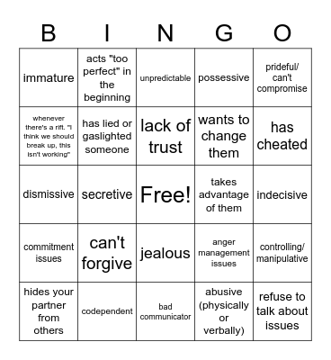 Red Flag Bingo Card