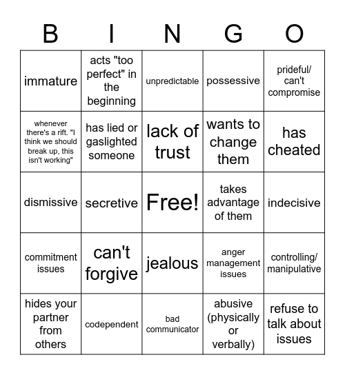 Red Flag Bingo Card