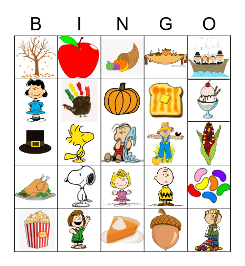 A Charlie Brown Thanksgiving Bingo Card