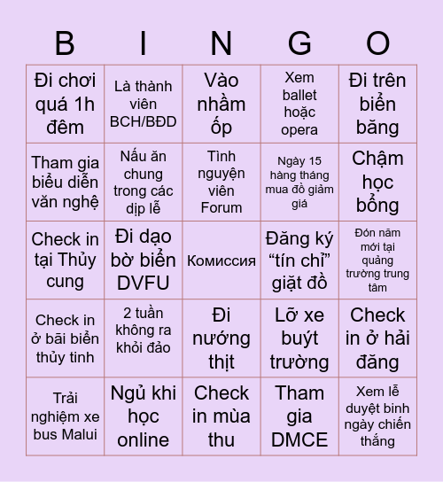 DU HỌC SINH VN TẠI DVFU CHECK! Bingo Card