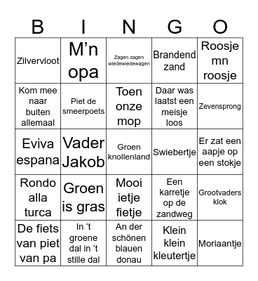Liedjesbingo Card