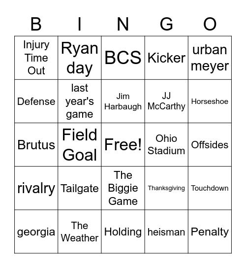 OSU vs Xichigan 2022 Bingo Card