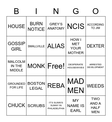 TV Theme Songs 2000's Bingo Card