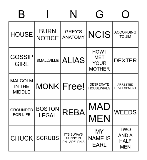 TV Theme Songs 2000's Bingo Card
