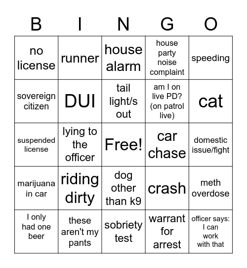 On Patrol: Live Bingo Card