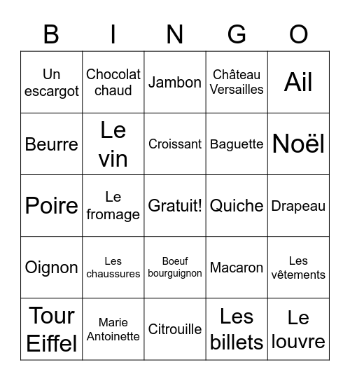 Club Français Bingo Card