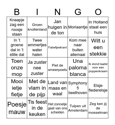 Liedjesbingo Card