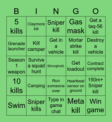 Warzone bingo Card