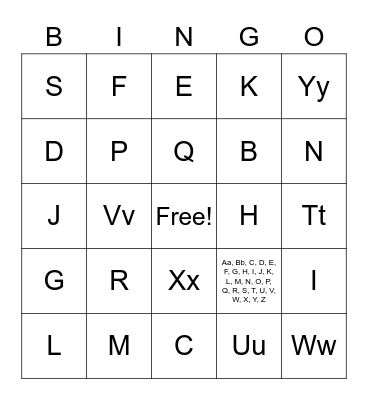Alphabet Bingo Card