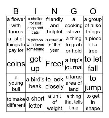 Multiple Meaning Word Bingo Card