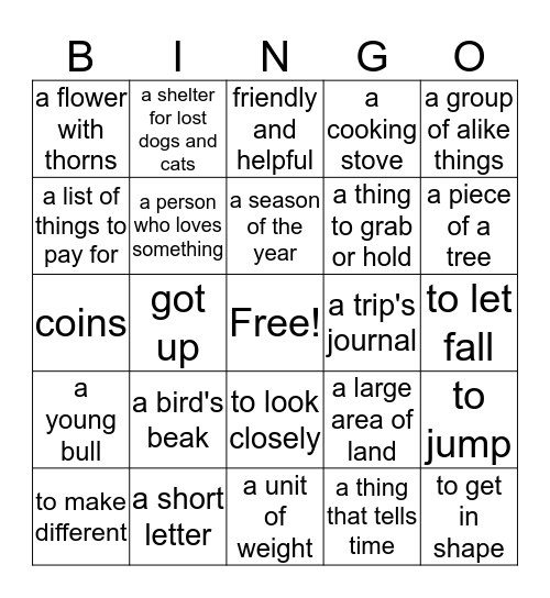 Multiple Meaning Word Bingo Card
