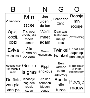 Liedjesbingo Card
