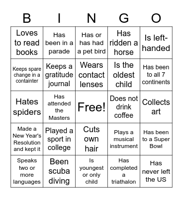 Get to Know you BINGO Card