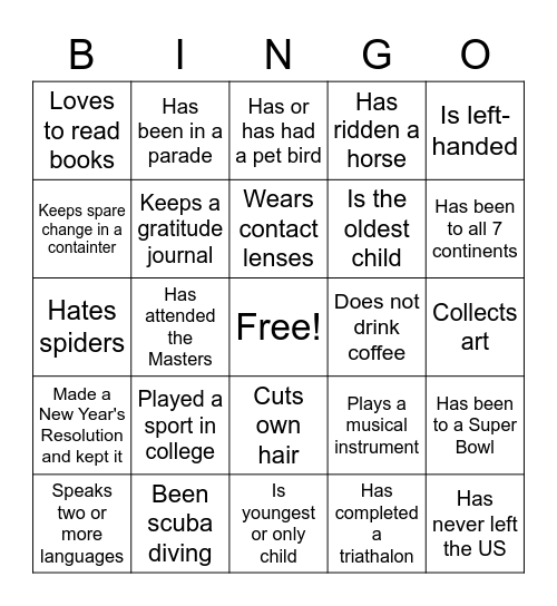 Get to Know you BINGO Card