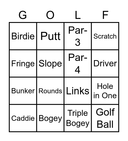 Golf Terms Bingo Card