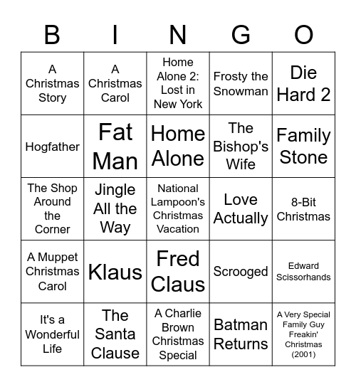 CHRISTMAS MOVIE BINGO Card