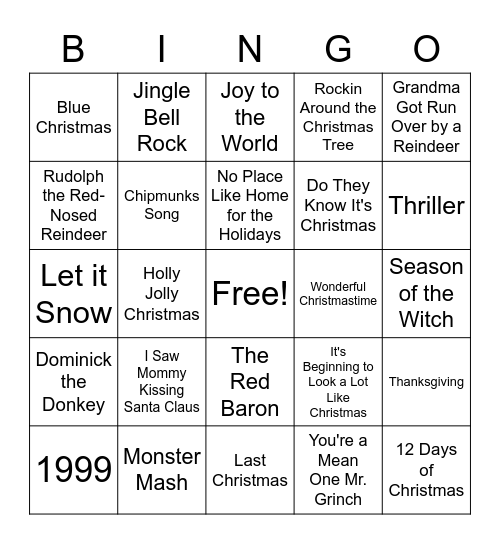 Holiday Favs Bingo Card