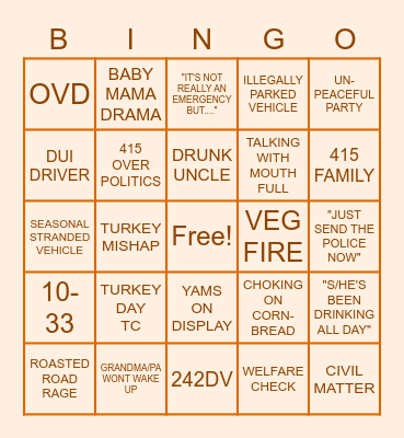 DISPATCH THANKSGIVING Bingo Card