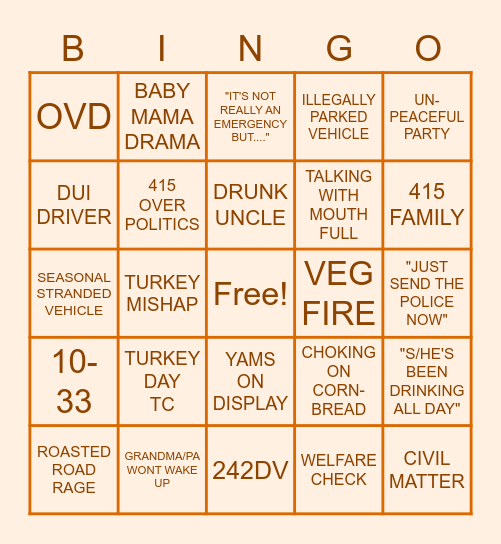 DISPATCH THANKSGIVING Bingo Card