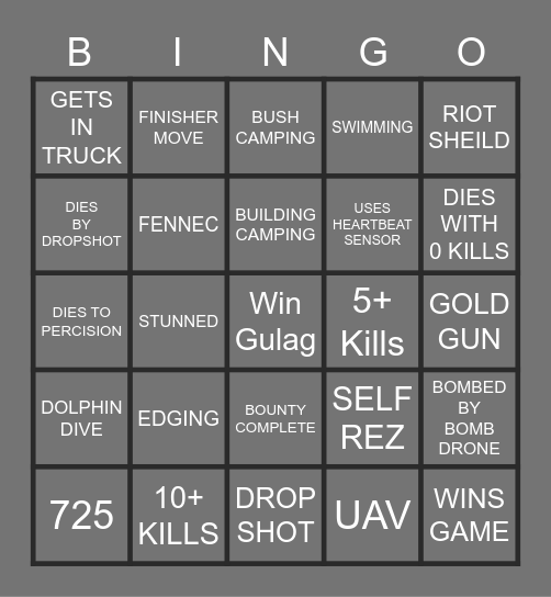 warzone 2 Bingo Card