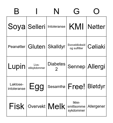 Allergener Bingo Card