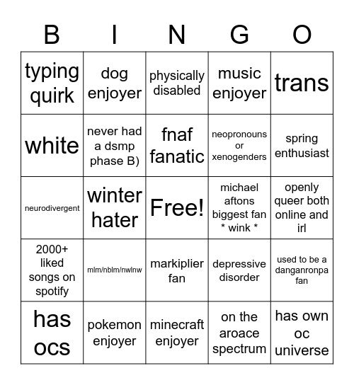 L bingo Card