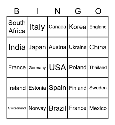 Countries2 Bingo Card